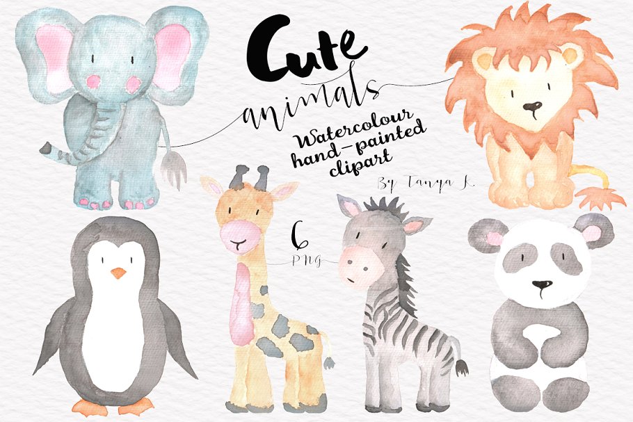 可爱的手绘水彩动物剪贴画合集 Watercolor Cute Animals set插图