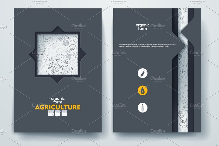 以农业为主题的涂鸦背景杂志画册模板 Set of agriculture brochures插图(5)