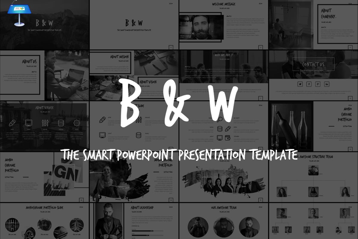 极简主义黑白风格初创企业介绍Keynote幻灯片模板 B&W – Keynote Template插图
