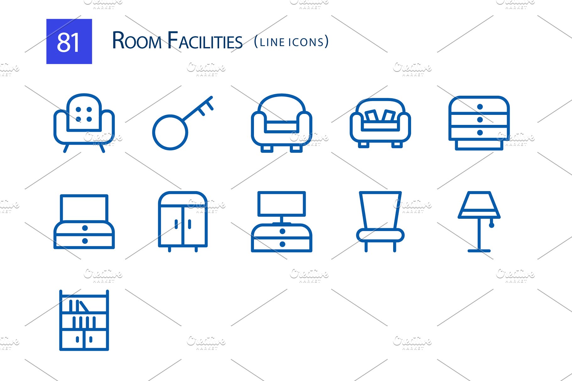 81个房屋电器家居物品矢量线条图标  81 Room Facilities Line Icons插图(5)