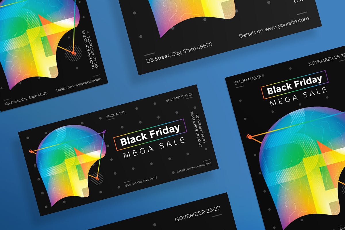 黑色星期五电商促销广告海报模板 Black Friday Sale Flyer and Poster Template插图