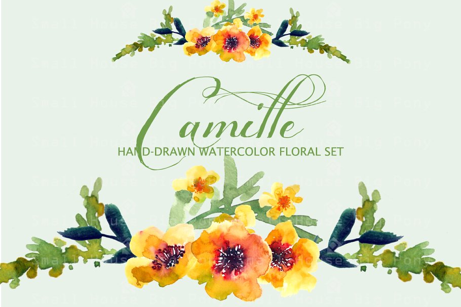 水彩阳光暖黄色花卉素材 Camille- Watercolor Clip Art Set插图(2)
