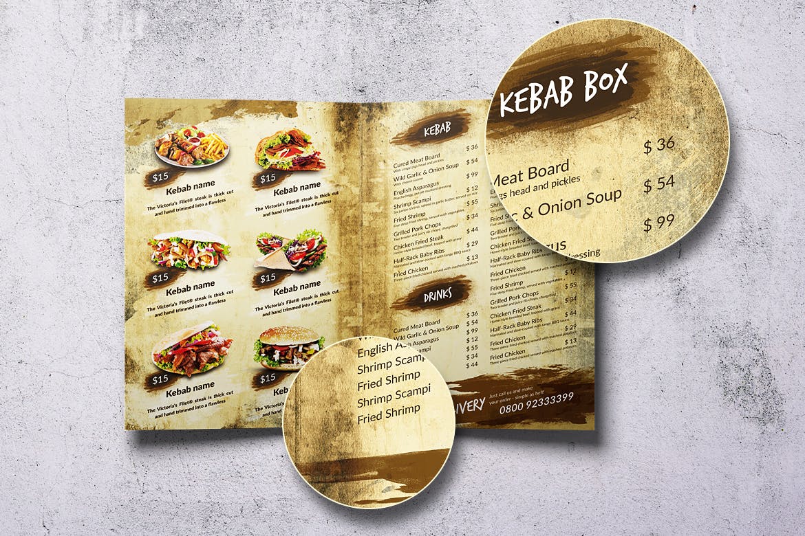 土耳其烤肉菜单设计模板 Doner Kebab Vintage Food Menu Bundle插图(3)