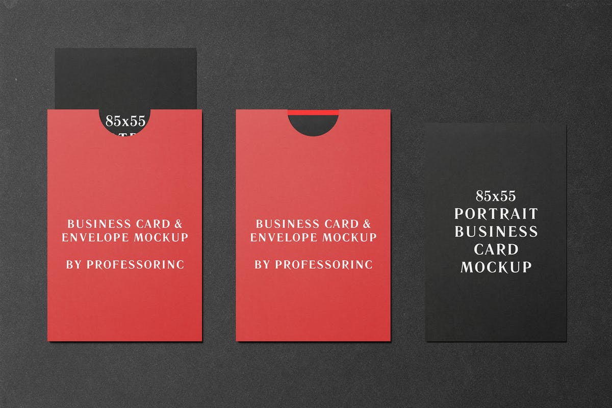 商业品牌卡片/贺卡样机模板 85×55 Portrait Business Card Mockup插图