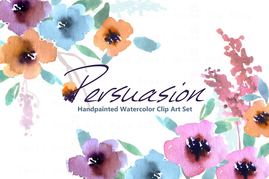 水彩花卉剪贴画合集 Persuasion-Watercolor Clip Art插图(2)