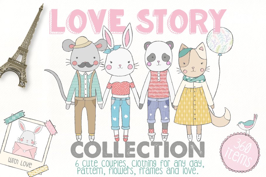 可爱卡通动物水彩插画合集 Love Story Collection Creator Pro插图