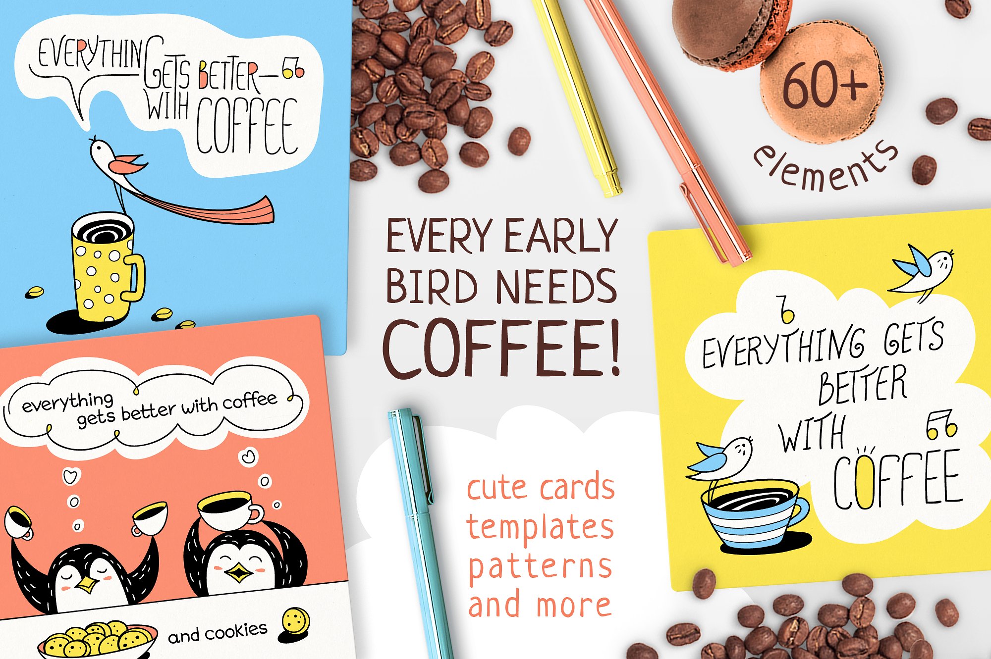 EVERY EARLY BIRD NEEDS COFFEE-手绘卡通咖啡插图素材下载[eps,png]插图