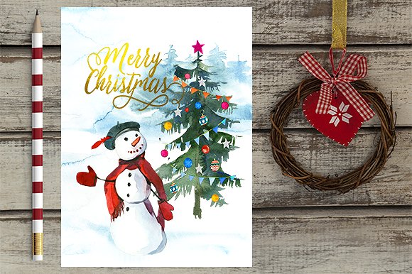 雪人圣诞水彩剪辑集 Snowmen Christmas Clipart Collection插图(11)