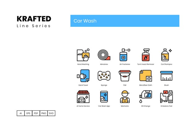 50枚汽车保养洗车系列图标合集 50 Car Wash Icons | Krafted Line Series插图(3)