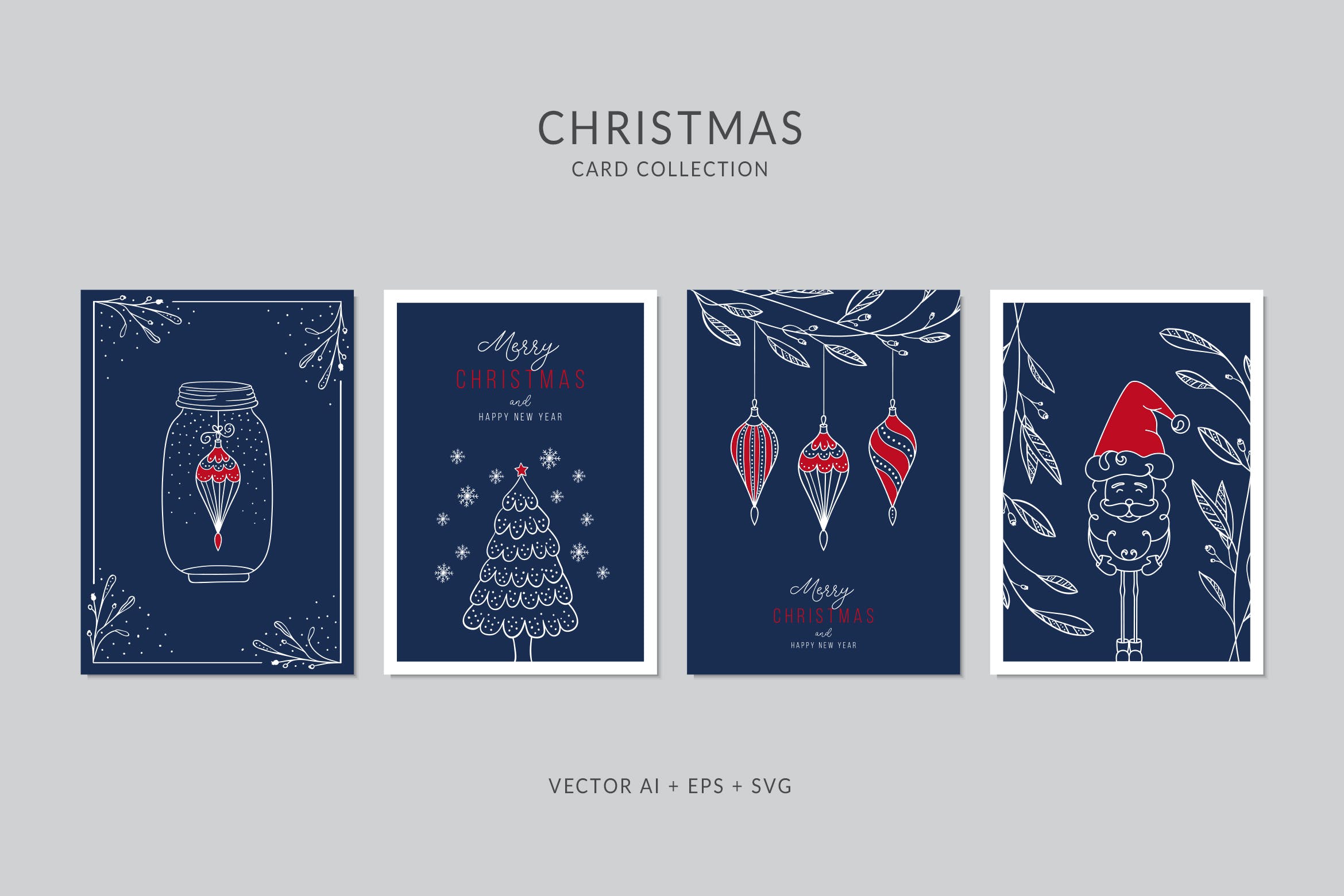 圣诞元素装饰艺术圣诞节贺卡矢量设计模板集v4 Christmas Greeting Card Vector Set插图
