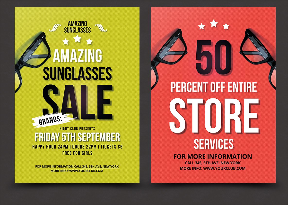 太阳镜促销广告海报设计模板 Sunglasses Flyer Template插图