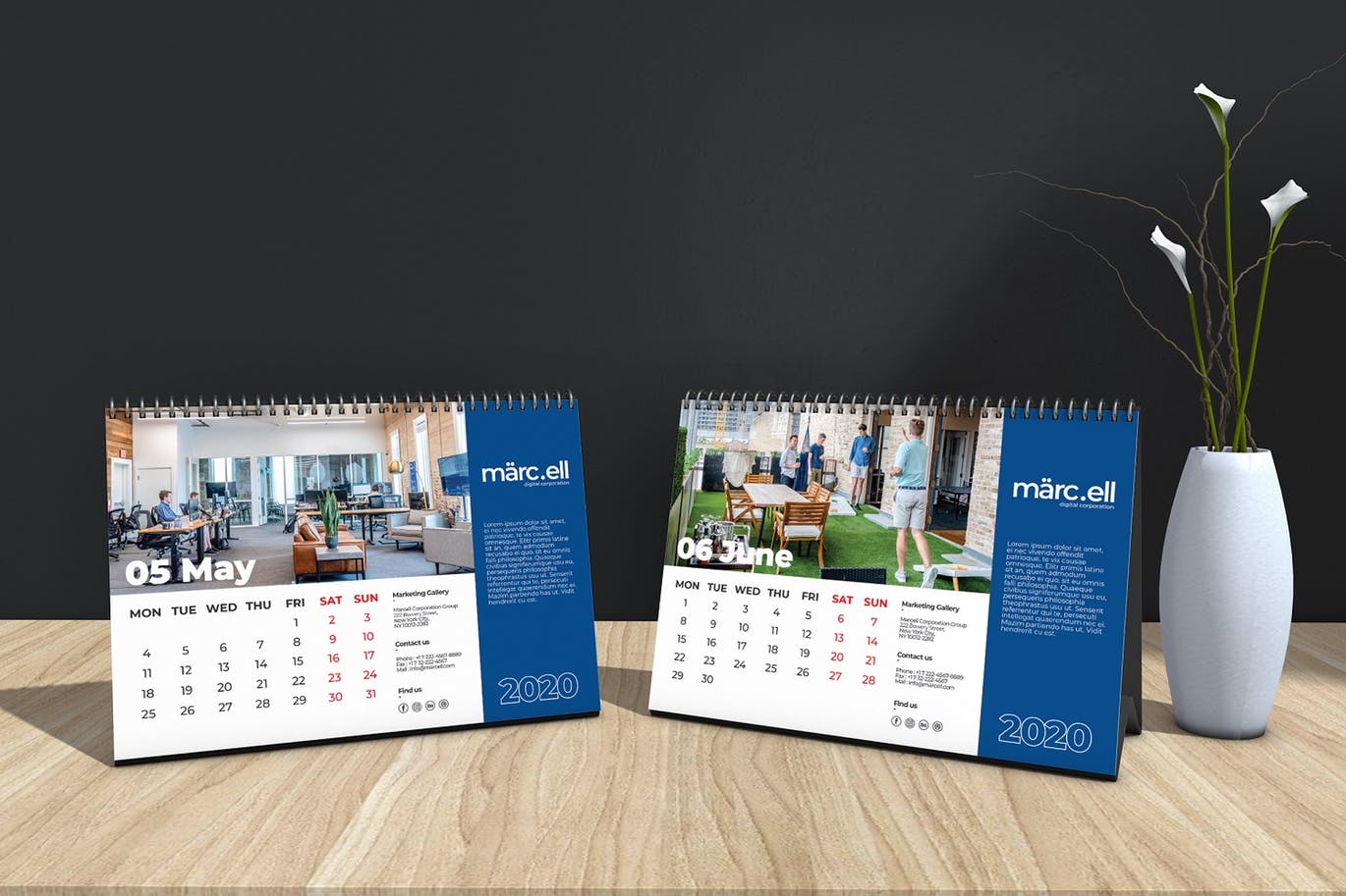 2020年深蓝色翻页台历表设计模板 Marcell Corporate Table Calendar 2020插图(4)