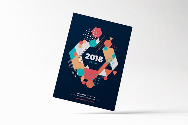 多彩几何图案新年主题海报设计模板 Happy New Year 2018 Party Flyer插图(1)