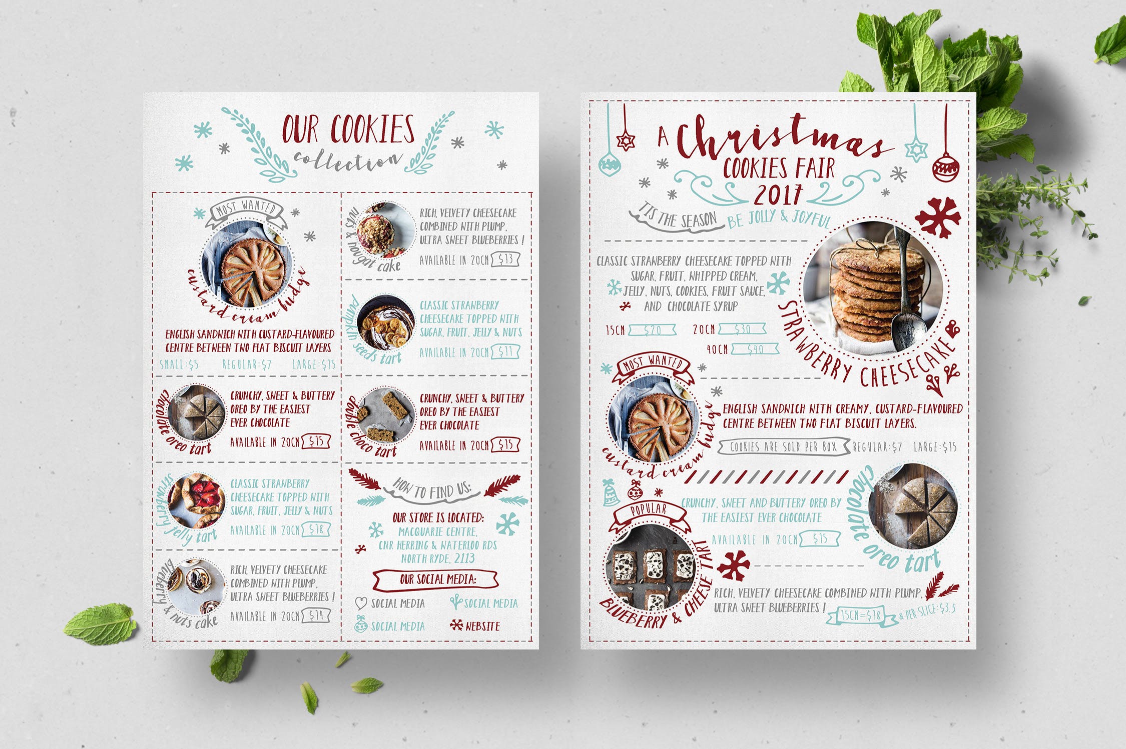 圣诞节主题气氛咖啡店优惠券传单设计模板 Christmas Cake Shop Flyer插图(5)