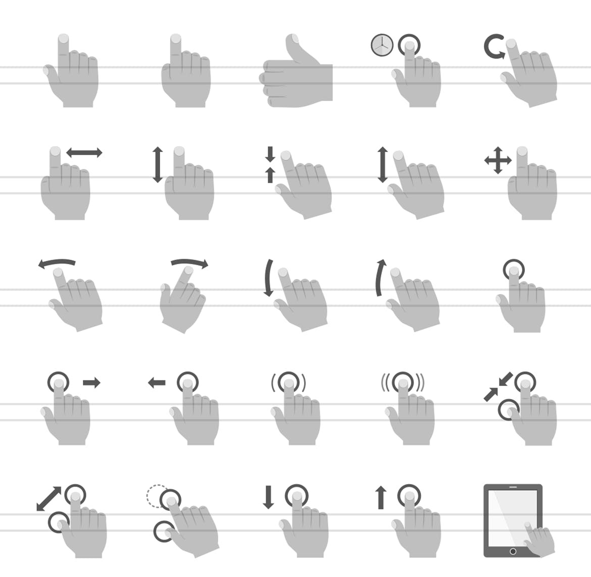50枚手机触摸手势动作图标素材 50 Touch Gestures Greyscale Icons插图(1)