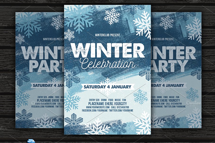 冬季冰雪庆典/派对传单模板  Winter Party Flyer插图