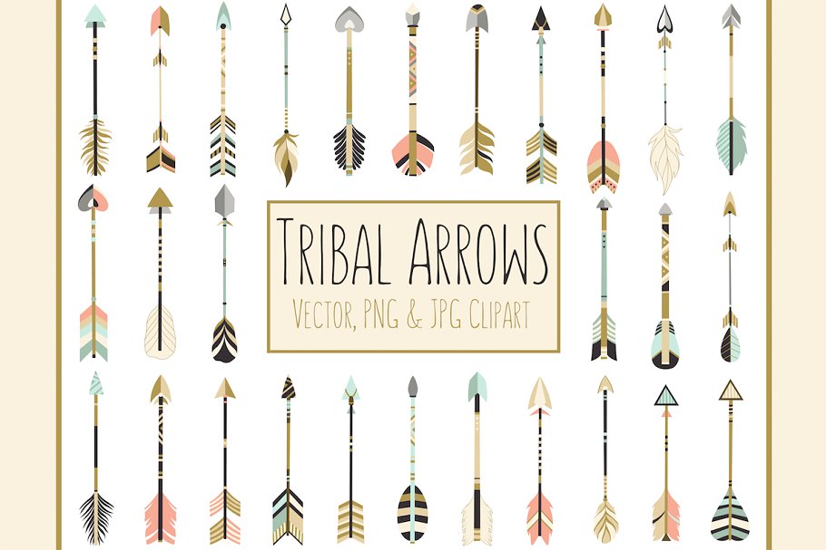 59个美丽的部落箭头艺术羽毛剪贴画 59 Arrows & Feathers Tribal Clipart插图(2)