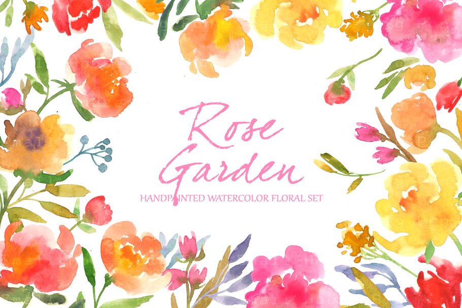 水彩玫瑰花剪贴画艺术 Rose Garden- Watercolor Clip Art插图(1)