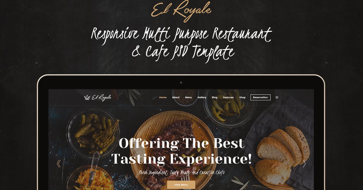 优雅餐厅和咖啡厅网站设计PSD模板 Elroyale – Elegant Restaurant & Cafe PSD Template插图