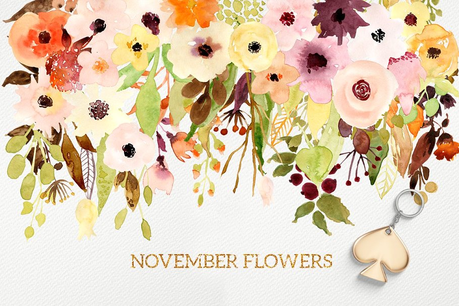 水彩花卉设计素材+12个花卉Logo模板 November Flowers插图(3)