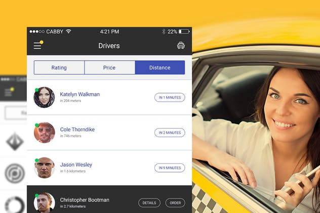 打车应用APP UI套件出行应用UI模板 Cabby — Taxi Service Mobile App UI插图(2)
