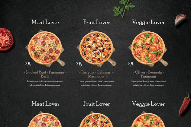 披萨店食品黑色排版菜单设计模板 Rustic Pizza Menu – Flyer插图(2)