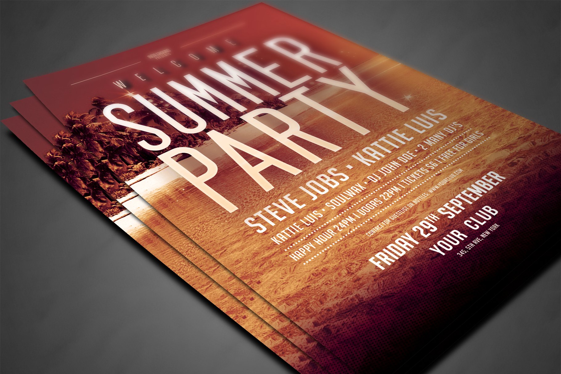 酒店/景点夏季海边沙滩活动派对传单 Summer Party Flyer插图(2)
