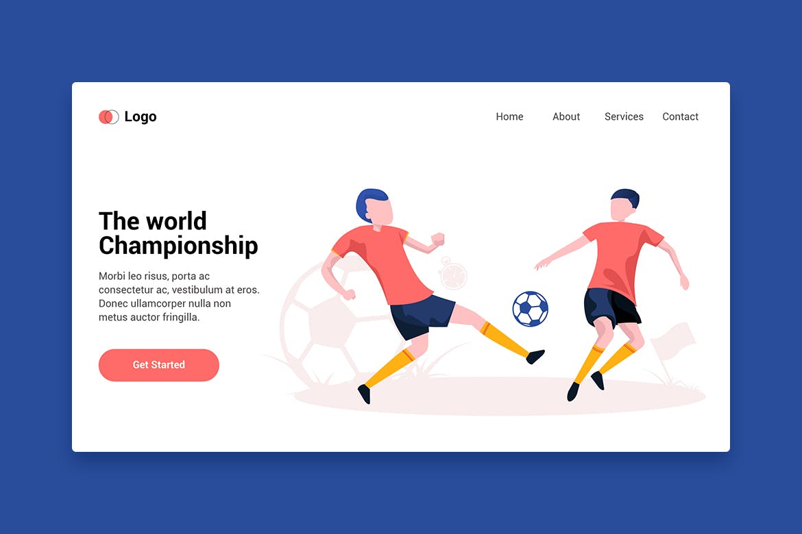 足球运动主题网站着陆页设计插画素材 Football Players flat web template Landing Page插图(1)
