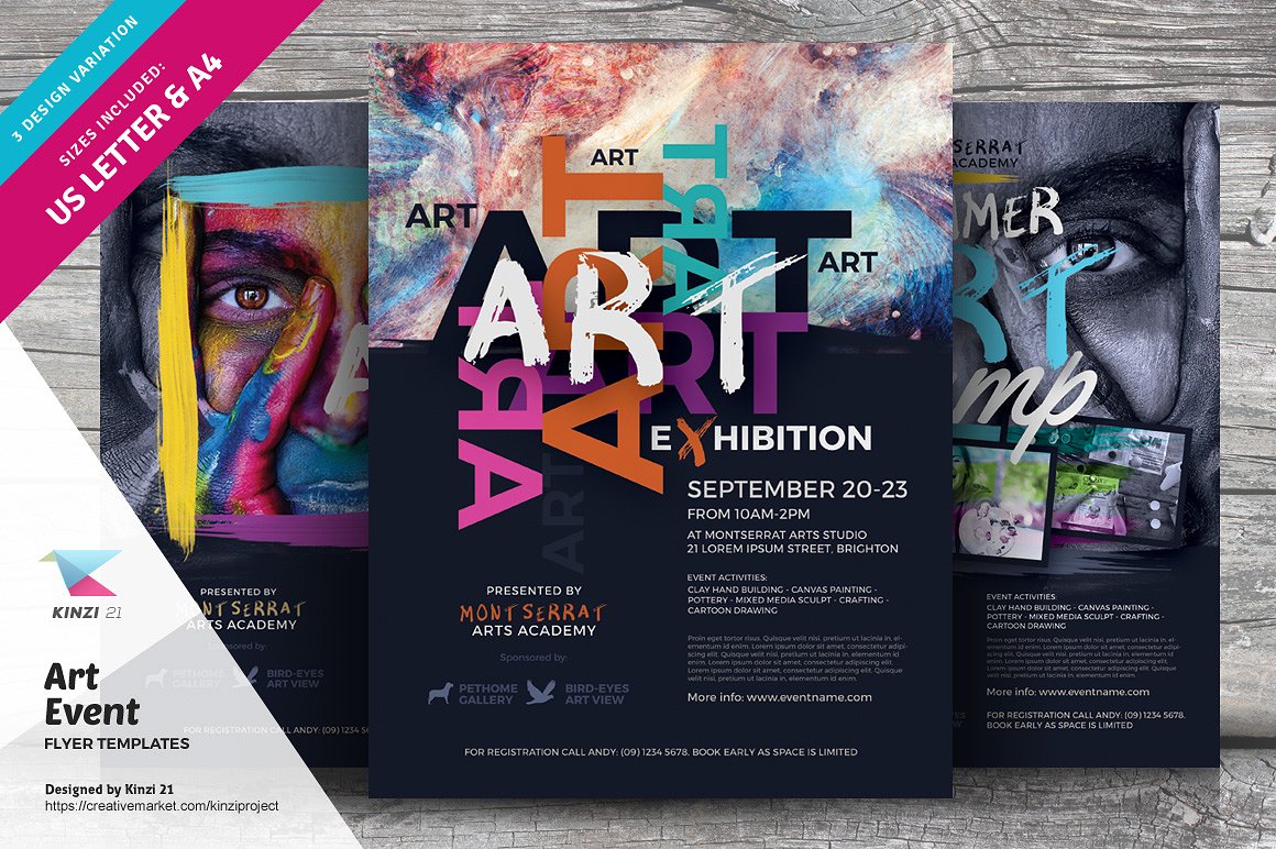 时尚高端的艺术展览海报模板 Art Event Flyer Templates [psd]插图