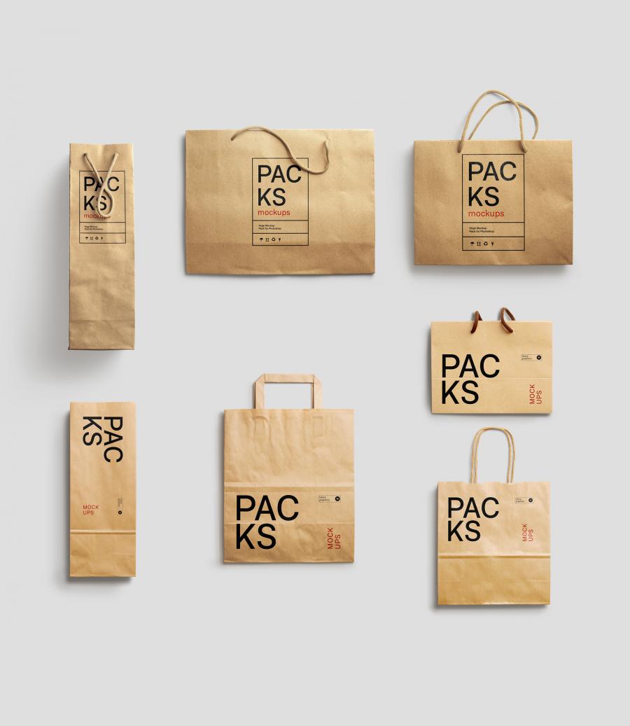 超级纸袋礼品包装袋样机套装Bag Mockups插图(4)