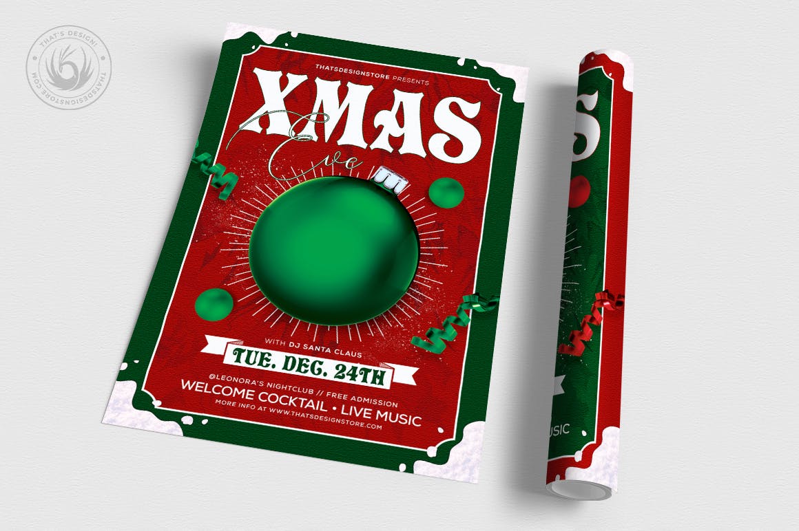 平安夜音乐鸡尾酒狂欢活动传单海报设计模板v9 Christmas Eve Flyer Template V9插图(2)