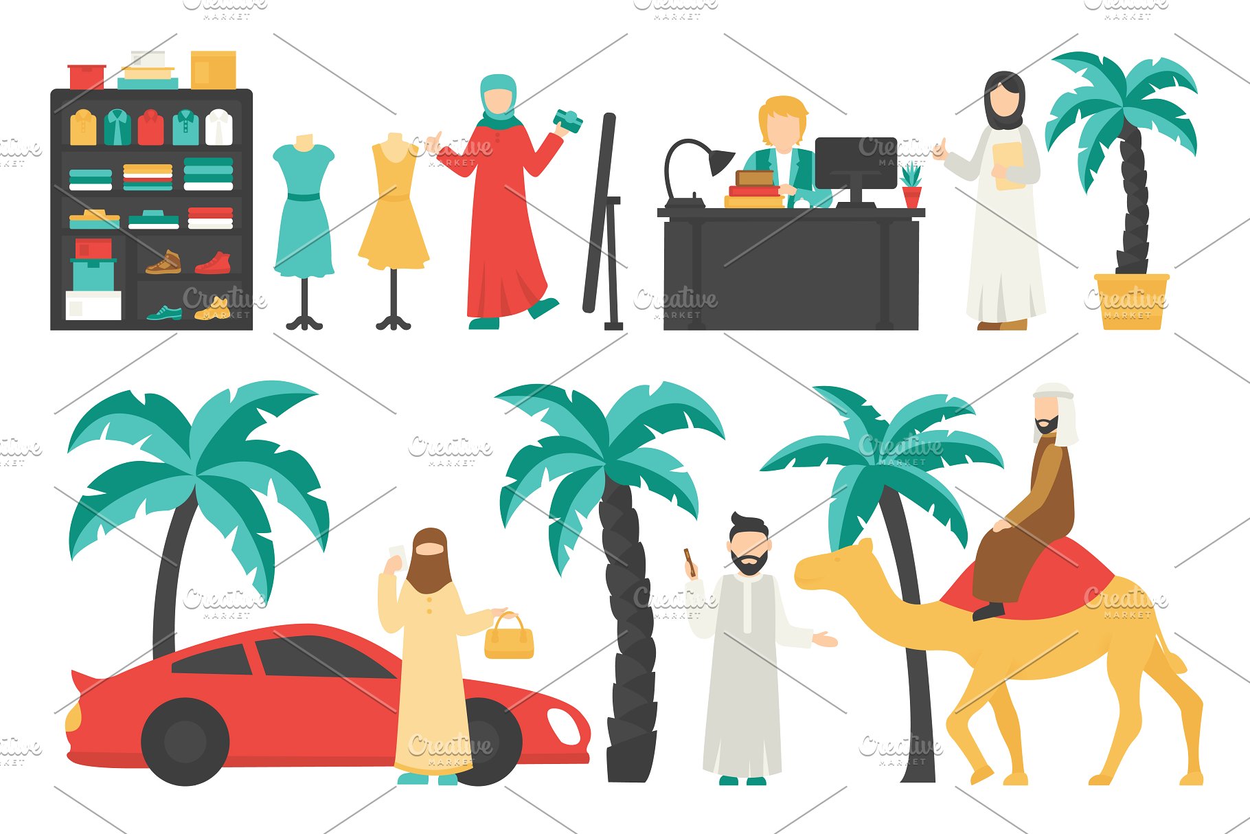 迪拜人物风情扁平化设计插画 Dubai – flat people set插图(6)