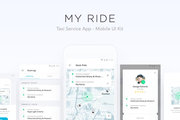 类滴滴出行出租车网约车APP应用UI套件 My Ride – Taxi App Mobile UI Kit插图(1)