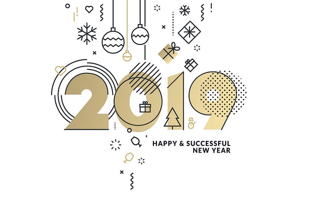 2019年数字新年贺卡设计模板[白色背景版本] Business Happy New Year 2019 Greeting Card插图(1)
