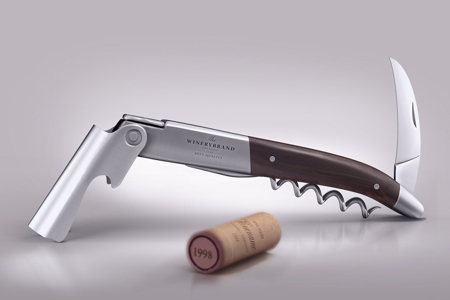 开瓶器品牌Logo展示样机 Wine knife and wine cork mock-up插图