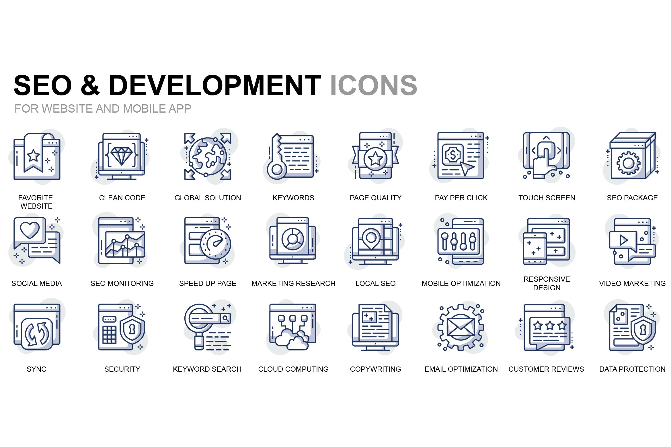 SEO优化&网站开发主题细线图标素材 Seo and Development Thin Line Icons插图