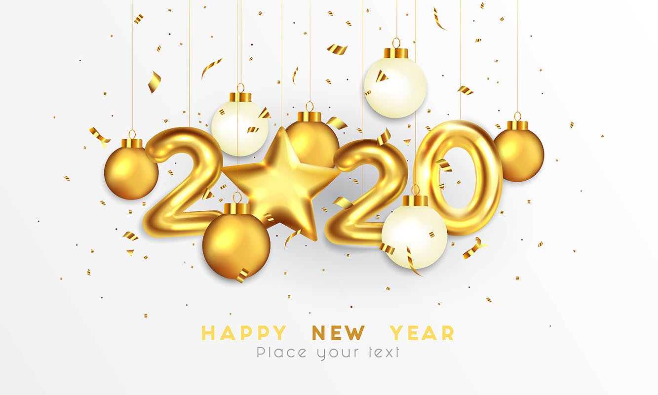 2020年金属字体特效新年贺卡设计模板 Happy New Year 2020 greeting card插图(5)