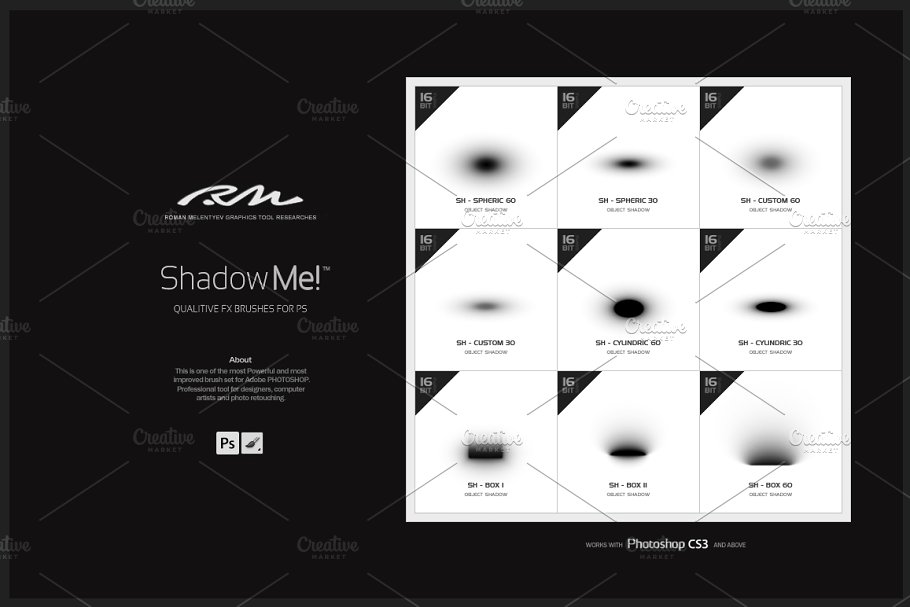 RM出品预渲染阴影PS笔刷套装 RM Shadow Me!插图(1)