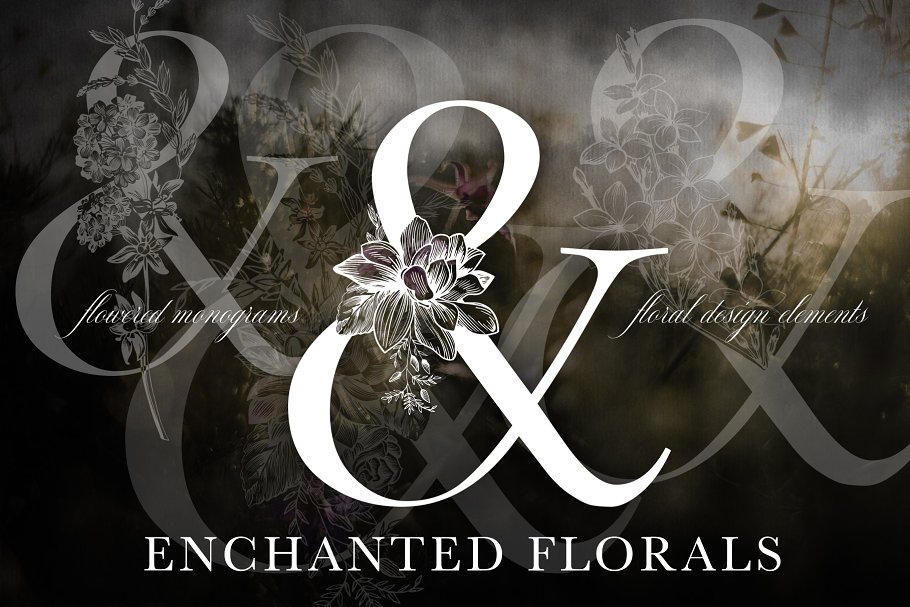 魔法花卉装饰字母创意字母集 Enchanted Florals Monogram Set插图(9)