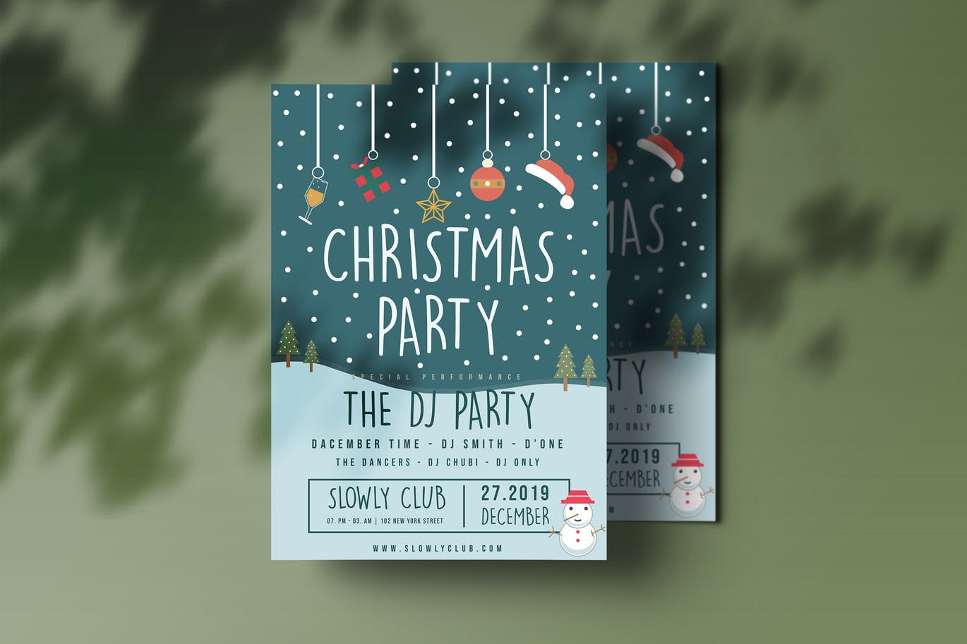 圣诞节主题派对海报传单设计模板 Christmas Party Flyer插图