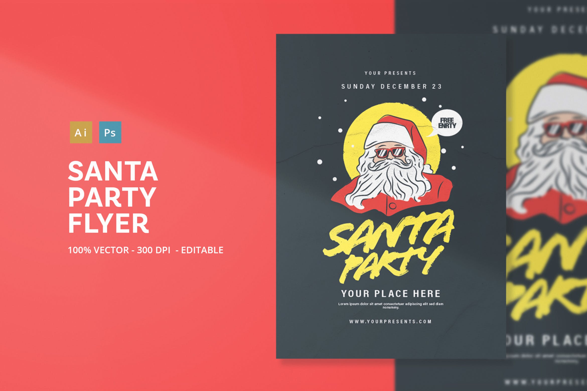 圣诞老人圣诞节主题活动海报传单模板 Santa Party Flyer插图