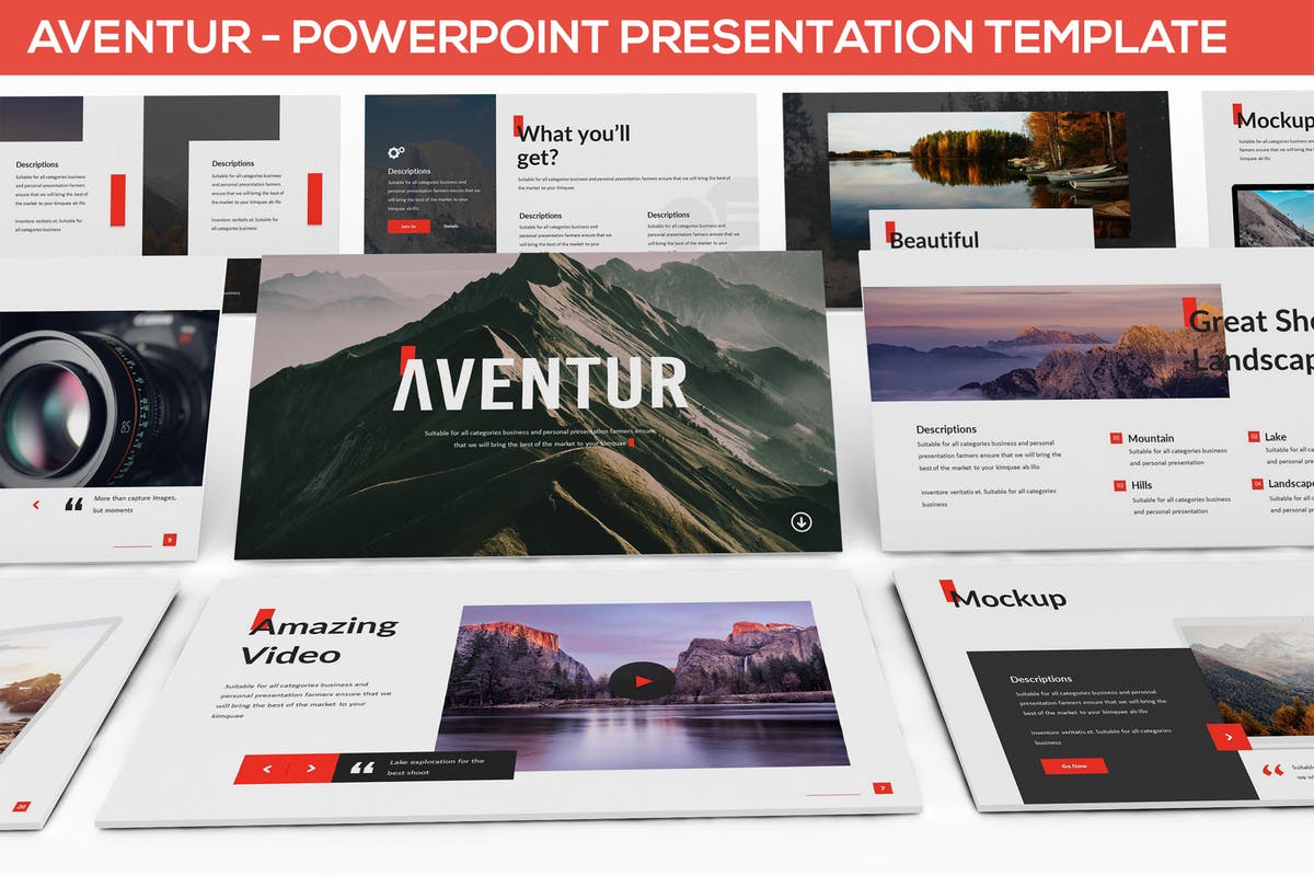 多用途现代设计风格幻灯片设计模板 Aventur – Powerpoint Presentation Template插图