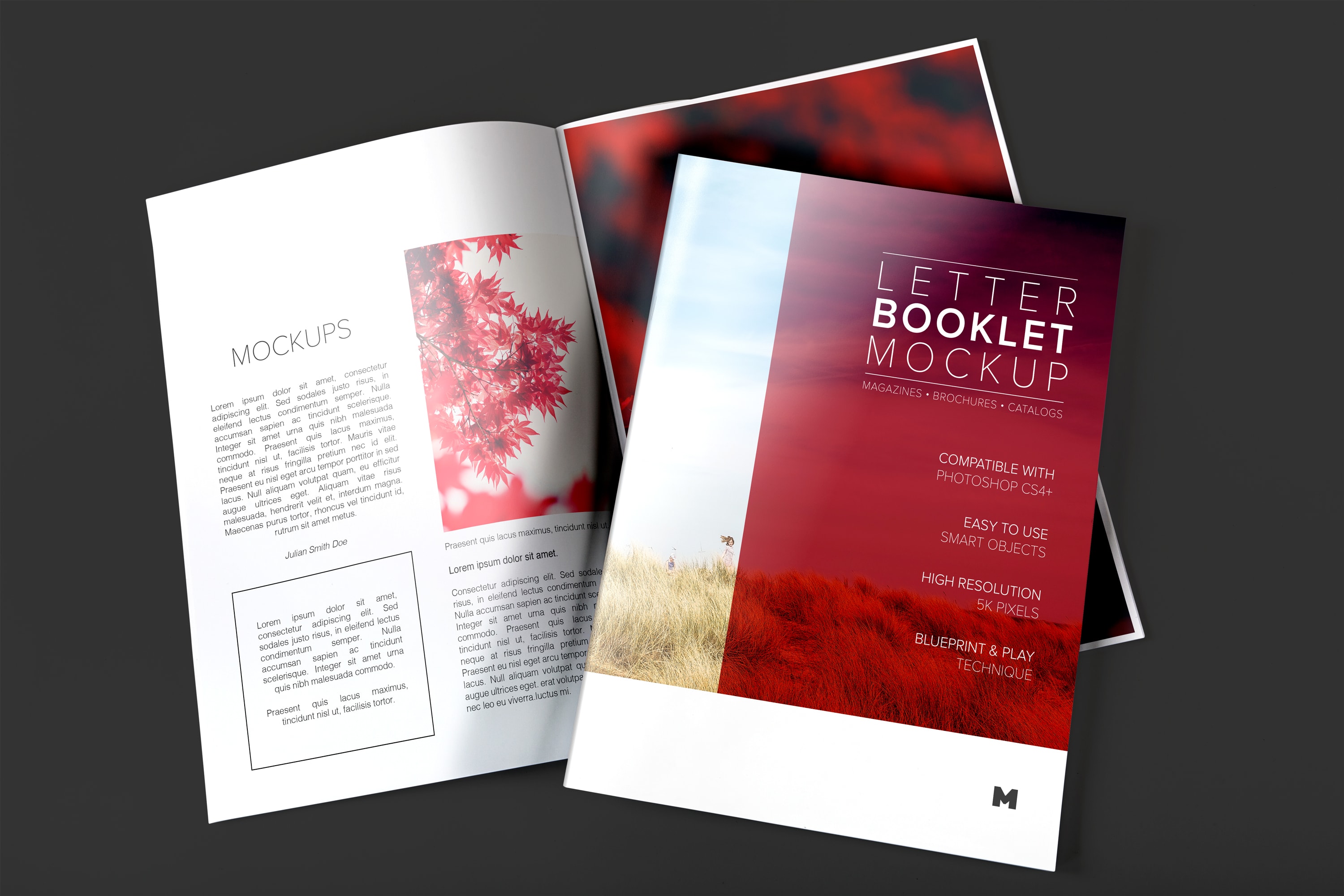 企业画册产品手册封面＆内页设计预览样机 Letter Booklet Cover & Spread Mockup插图