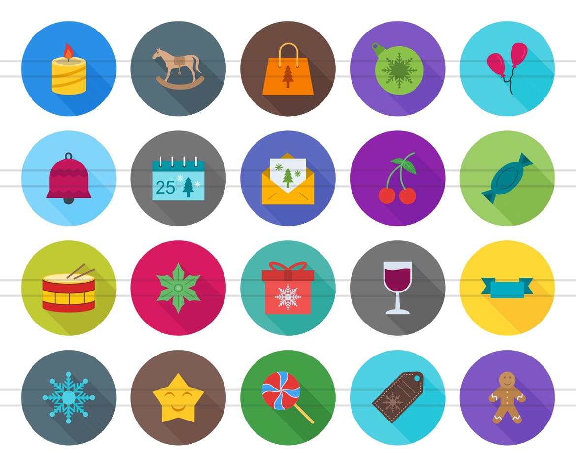 40枚圣诞节主题扁平风长阴影图标 40 Christmas Flat Long Shadow Icons插图(1)