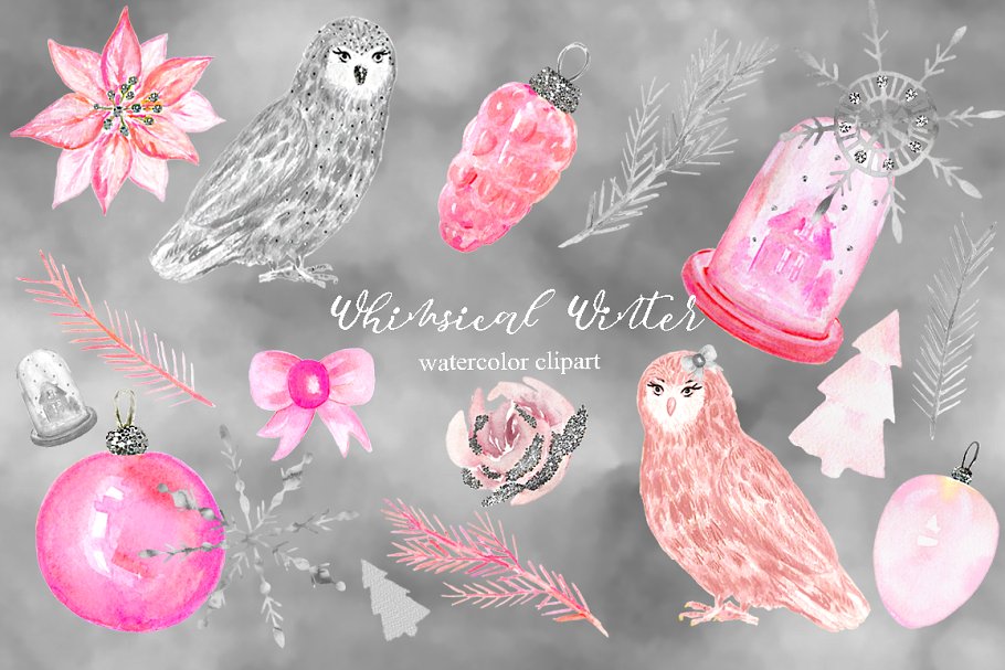 异想天开的冬季水彩剪贴画 Whimsical winter watercolors插图(4)