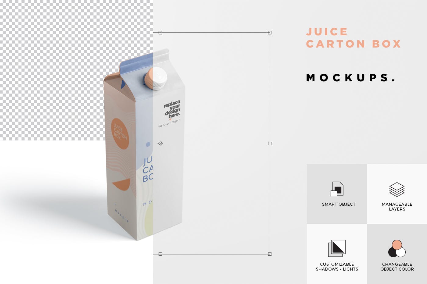 1L装果汁/牛奶包装盒设计效果图样机 Juice – Milk Mockup – 1L Carton Box – Large Size插图(5)