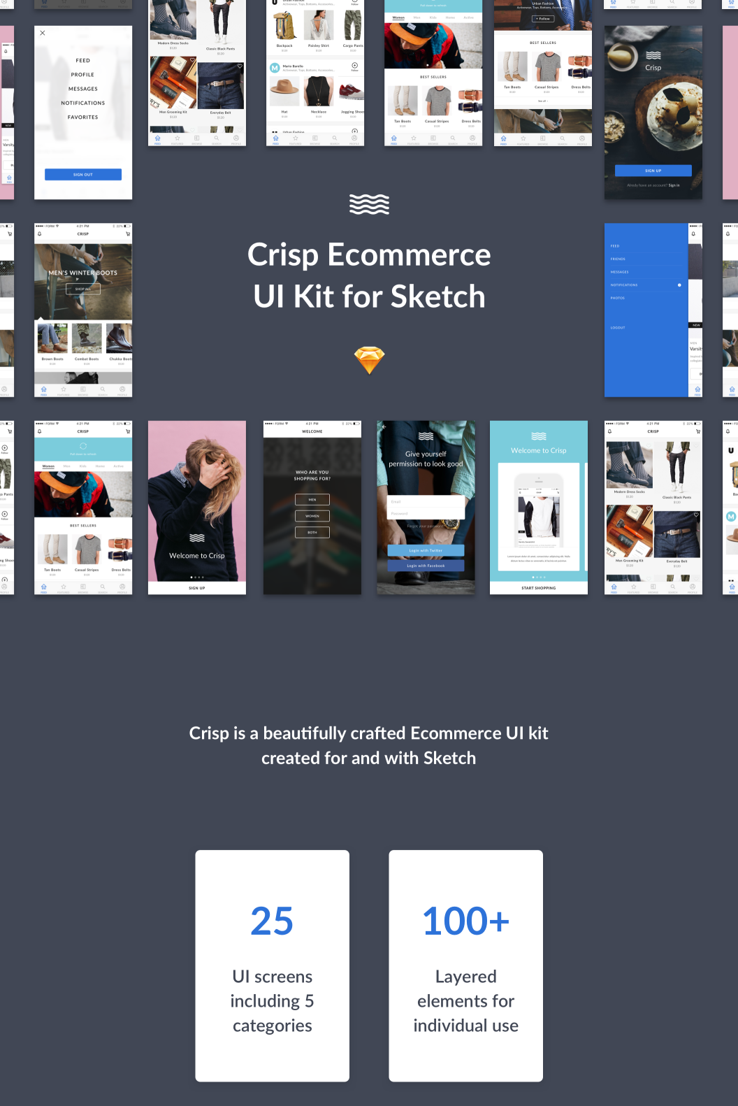 时尚服饰类电商 APP UI 套件Crisp UI Kit [Sketch]插图