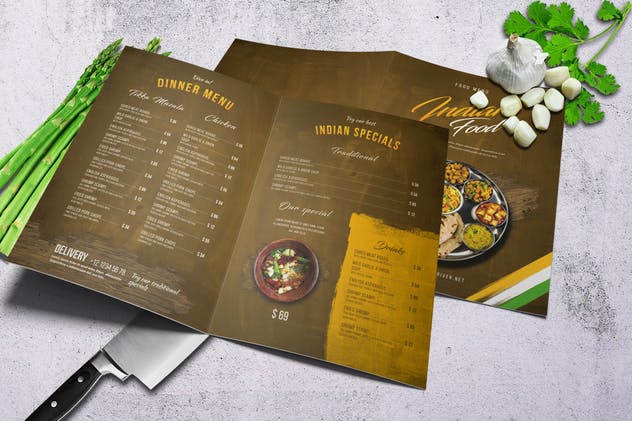 印度乡村美食菜单PSD模板套装 Indian A4 & US Letter Food Menu Bundle插图(1)