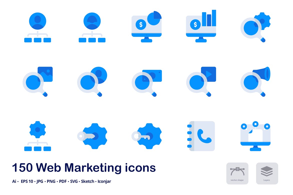 150枚网站营销双色调扁平化图标素材 Web Marketing Accent Duo Tone Flat Icons插图(6)