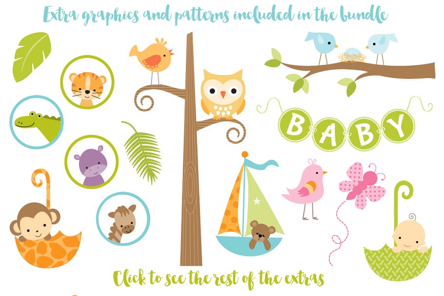 婴儿主题矢量插画&纹理 Baby Bundle of Graphics & Patterns插图(4)